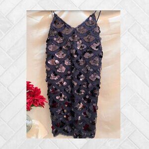 Sexy Sequin Slip Dress in Navy with Scallop Motif  EUC  Size Large